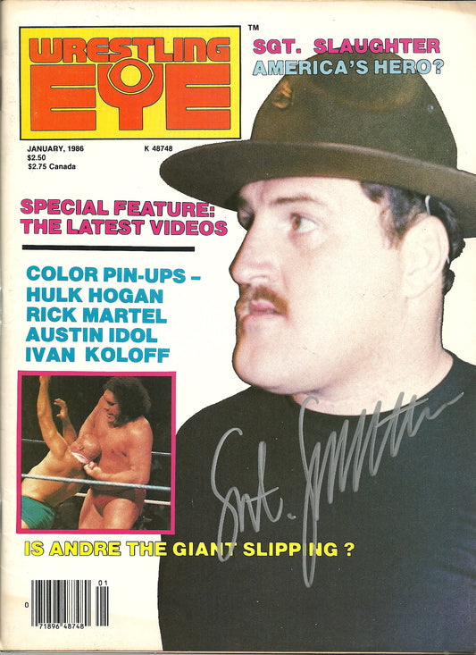 AM597  Sgt. Slaughter  Autographed Vintage Wrestling Magazine w/COA