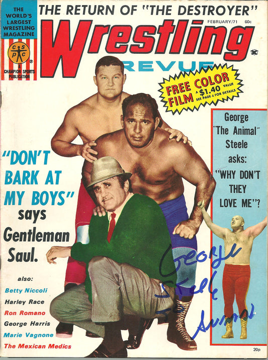 AM598  George the Animal Steele ( Deceased )  Autographed Vintage Wrestling Magazine w/COA