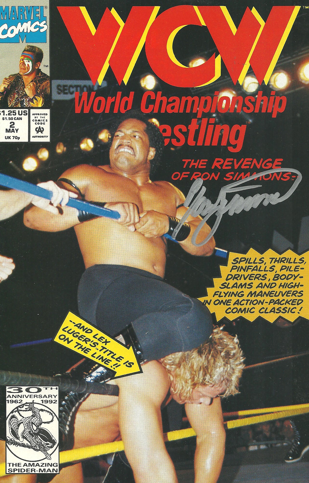 AM611  Ron Simmons Autographed Vintage Wrestling Magazine w/COA