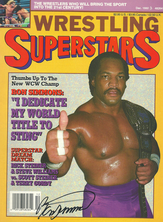 AM612  Ron Simmons Autographed Vintage Wrestling Magazine w/COA