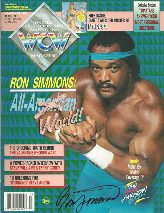 AM613  Ron Simmons Autographed Vintage Wrestling Magazine w/COA