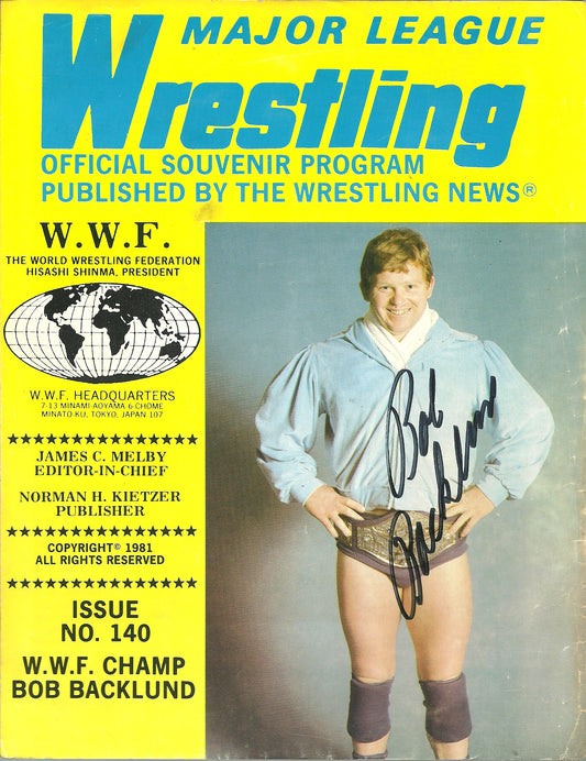 AM623   Bob Backlund  Autographed  Vintage Wrestling Magazine w/COA