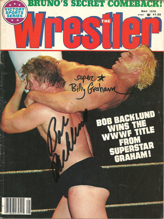 AM628  Bob Backlund  Superstar Billy Graham  Vintage Wrestling Magazine w/COA