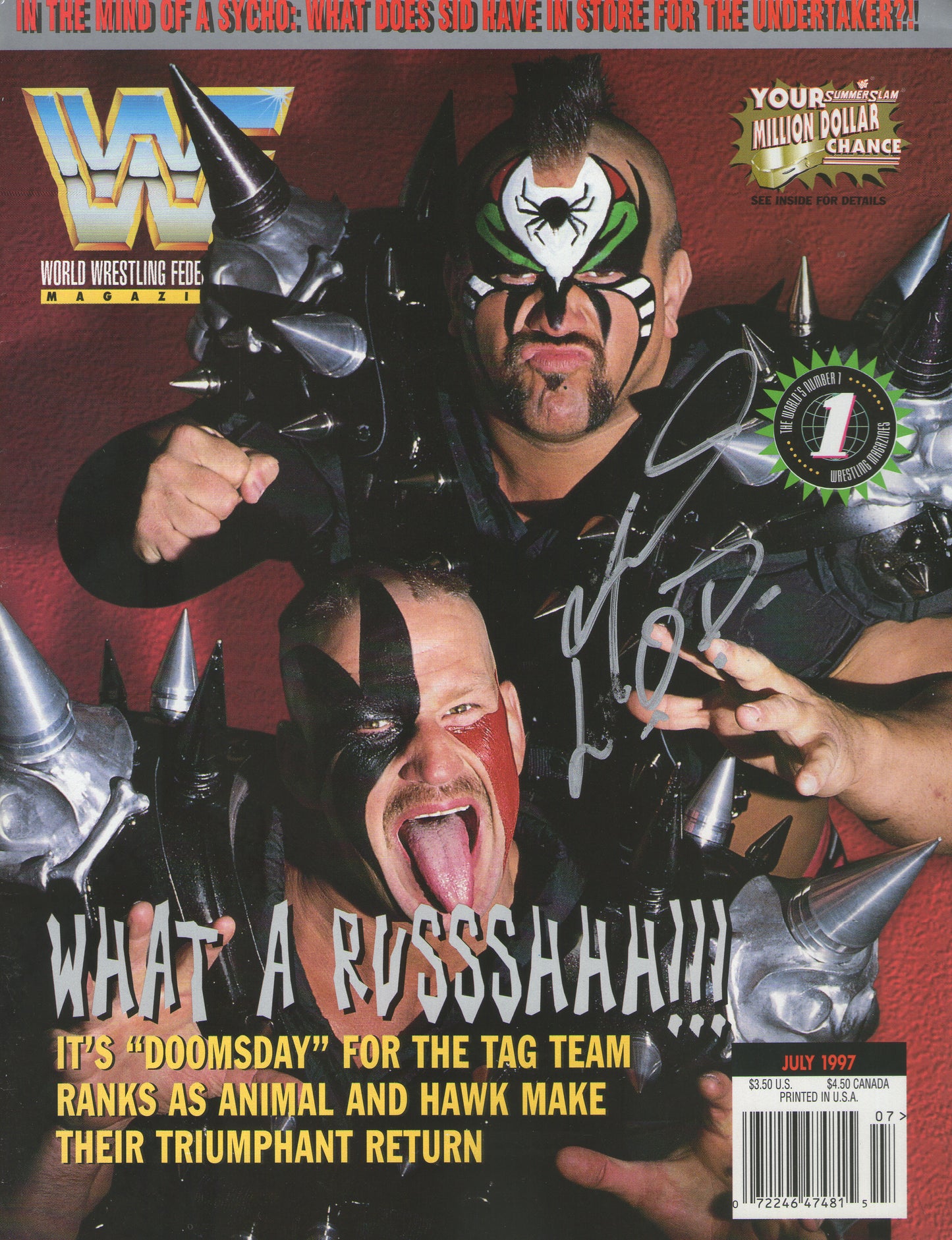 AM651  Road Warrior Animal ( Deceased ) VERY RARE   Vintage Wrestling Magazine w/COA