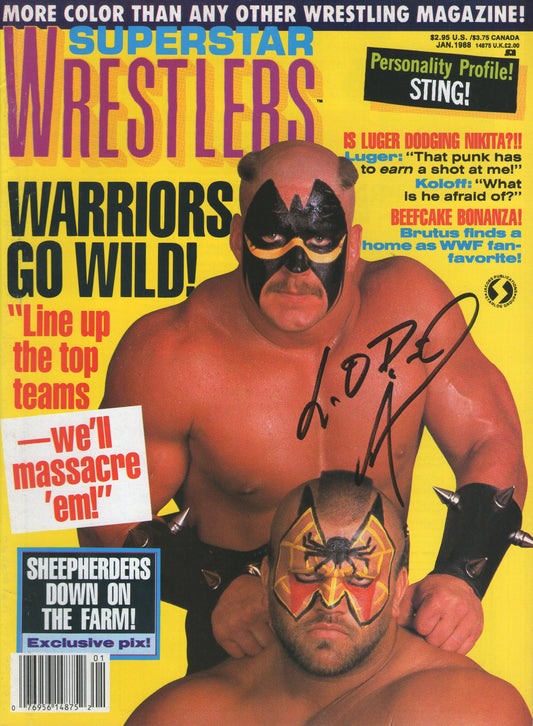 AM654  Road Warrior Animal ( Deceased ) VERY RARE   Vintage Wrestling Magazine w/COA