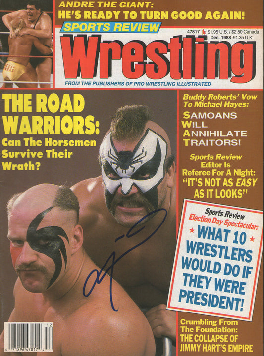 AM667  Road Warrior Animal ( Deceased ) VERY RARE   Vintage Wrestling Magazine w/COA