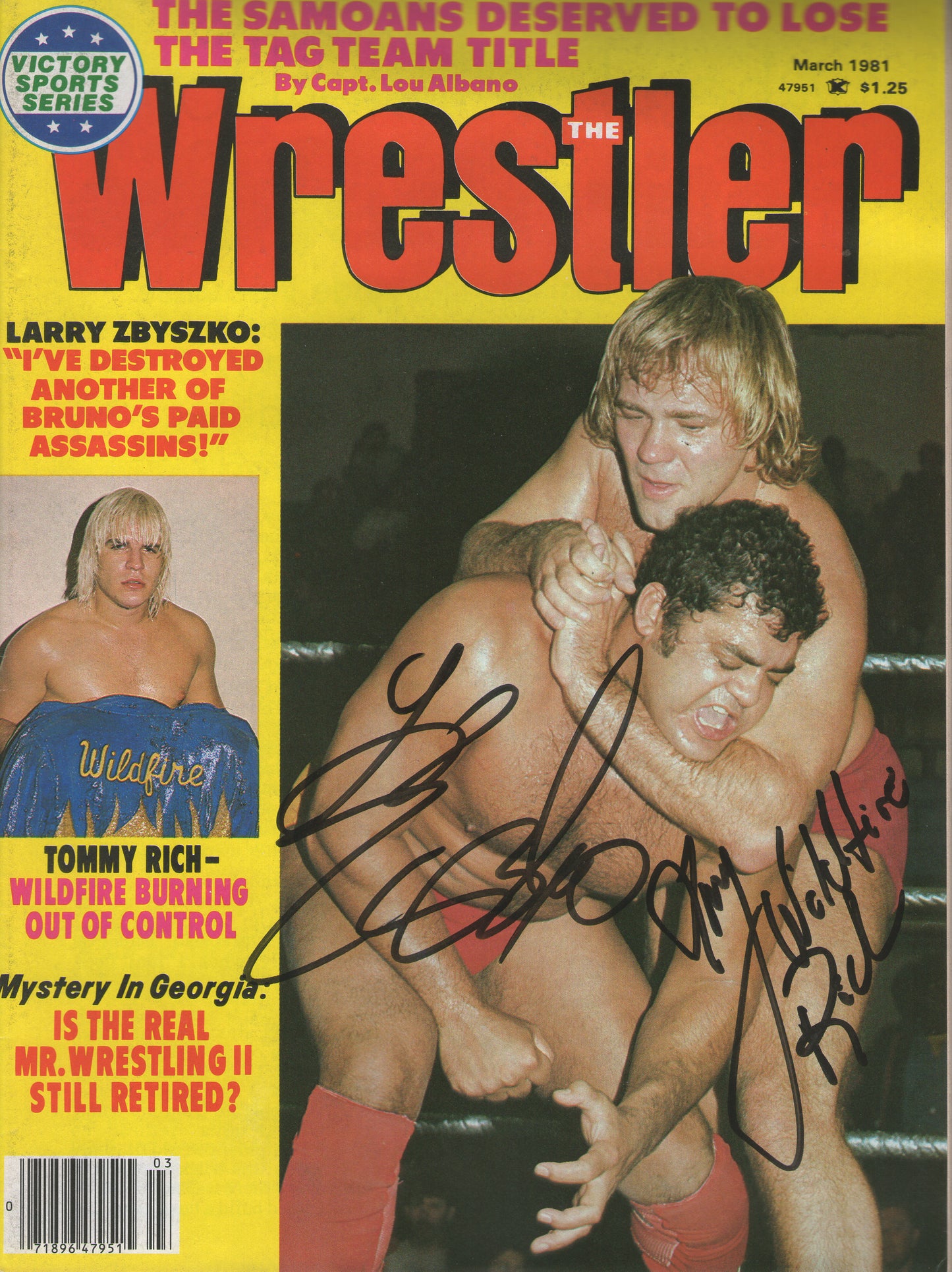 AM682   Tommy Rich Larry Zbyszko   VERY RARE   Autographed Vintage Wrestling Magazine w/COA