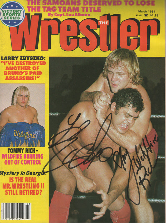 AM683   Tommy Rich Larry Zbyszko   VERY RARE   Autographed Vintage Wrestling Magazine w/COA