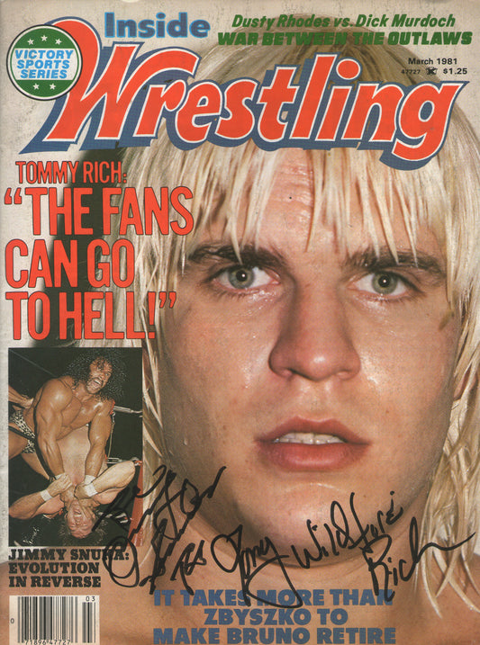 AM685   Tommy Rich Superfly Jimmy Snuka ( Deceased )  VERY RARE   Autographed Vintage Wrestling Magazine w/COA