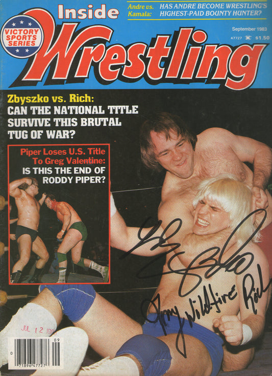 AM687   Tommy Rich Larry Zbyszko  VERY RARE   Autographed Vintage Wrestling Magazine w/COA