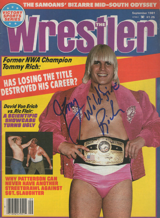 AM689  Wildfire  Tommy Rich   VERY RARE   Autographed Vintage Wrestling Magazine w/COA