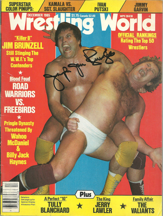 AM696  Jumping Jim Brunzell   Autographed vintage Wrestling Magazine w/COA