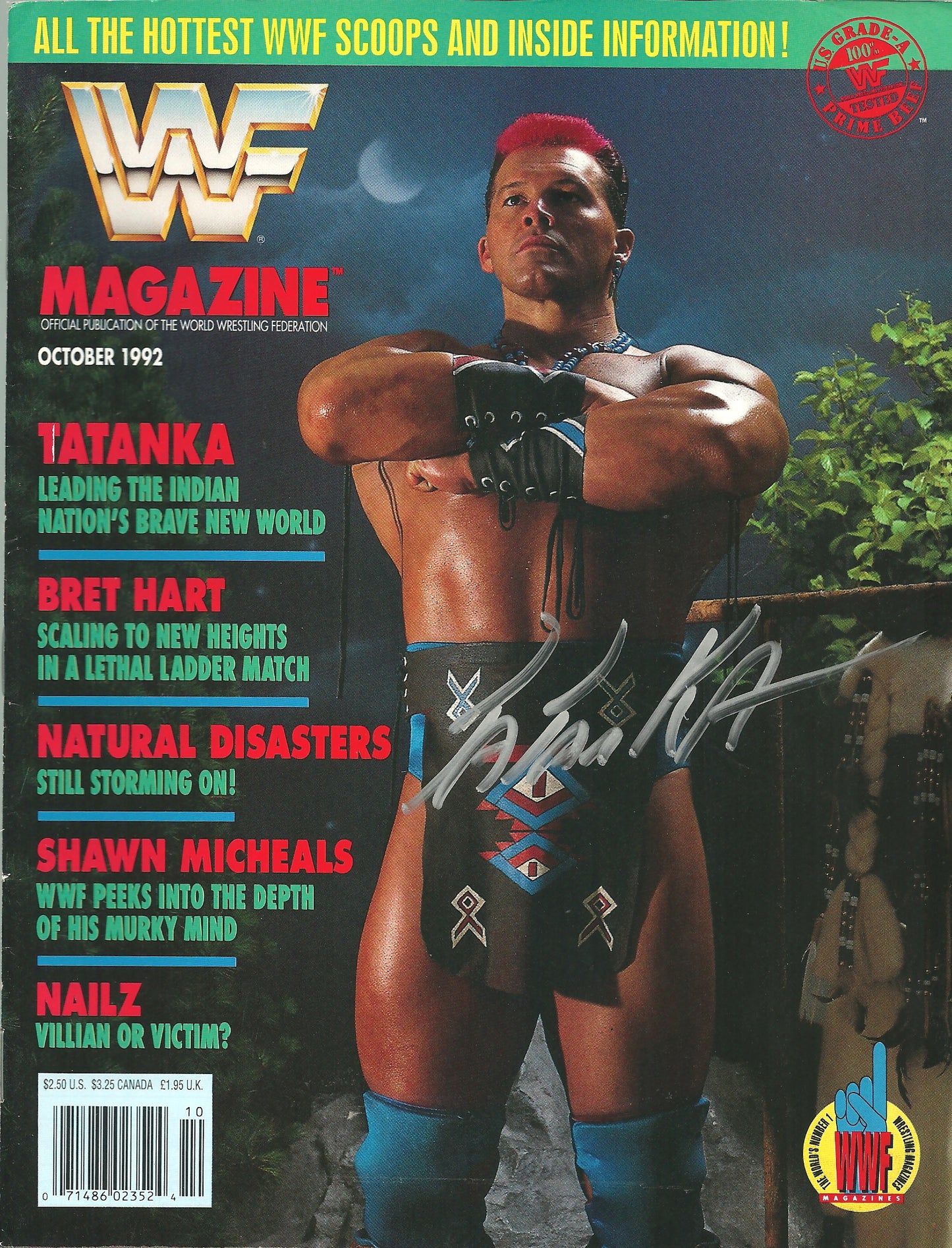 AM698  Native American Tatanka  Autographed vintage Wrestling Magazine w/COA