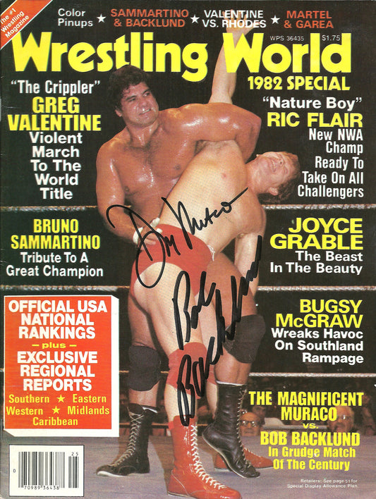 AM701  Magnificent Don Muraco Bob Backlund  Bruno Sammartino Autographed Vintage Wrestling Magazine w/COA