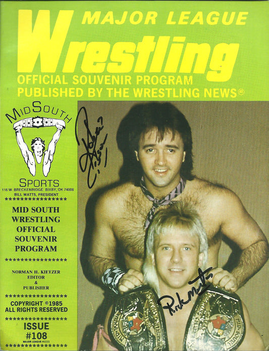 AM703  Rock and Roll Express Hacksaw Butch Reed  Autographed Vintage Wrestling Magazine w/COA