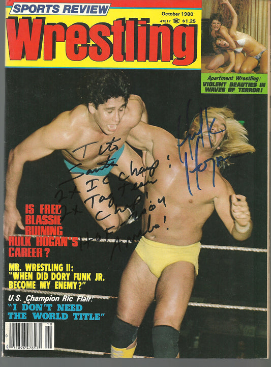AM713 Hulk Hogan  Tito Santana   VERY RARE  Autographed Vintage Wrestling Magazine w/COA