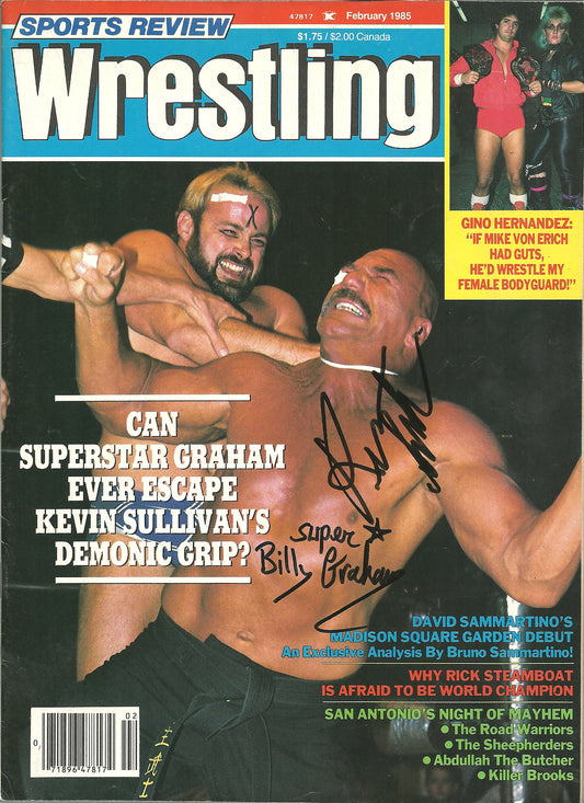 AM714 Superstar Billy Graham Kevin Sullivan   VERY RARE  Autographed Vintage Wrestling Magazine w/COA