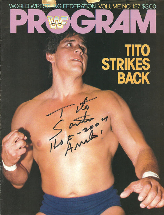 AM716  Tito Santana   VERY RARE  Autographed Vintage Wrestling Magazine w/COA