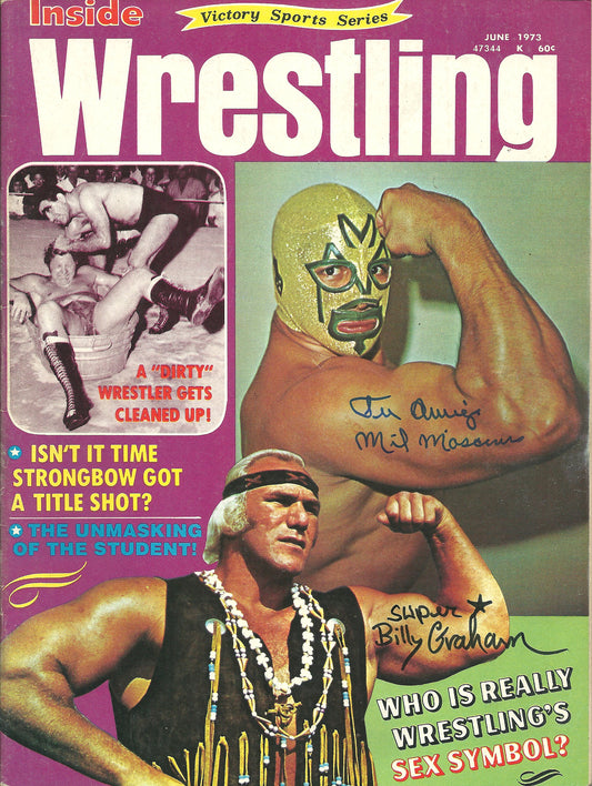 AM720  Superstar Billy Graham  Mil Mascaras   VERY RARE  Autographed Vintage Wrestling Magazine w/COA