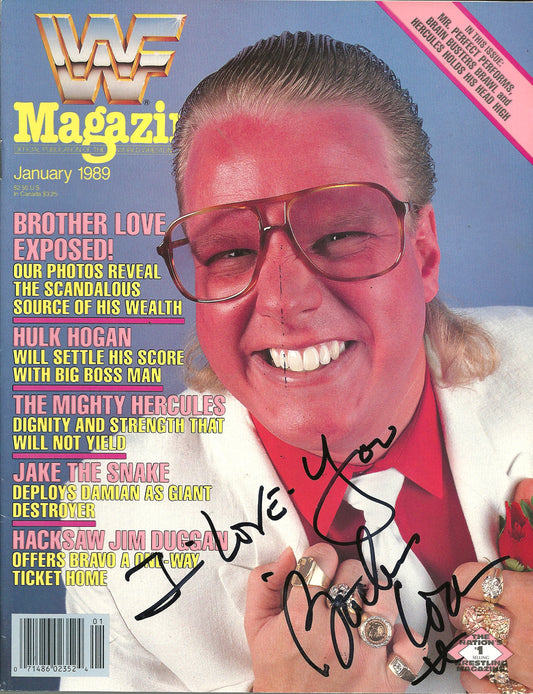 AM731   Brother Love  VERY RARE   Autographed Vintage Wrestling Magazine w/COA