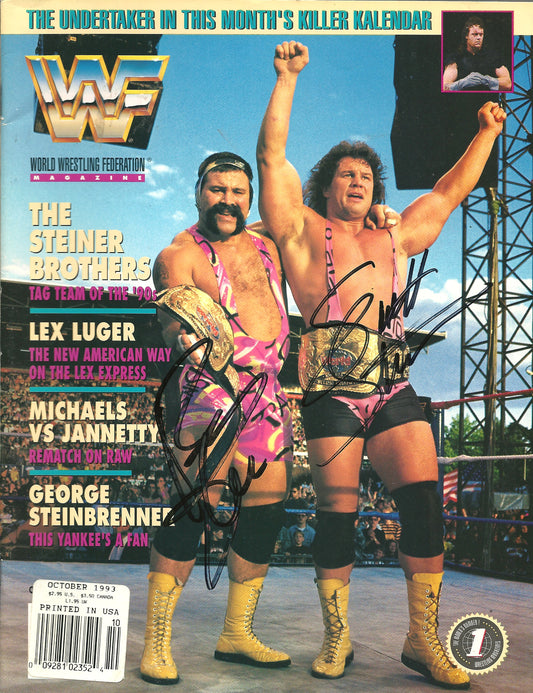 AM732   The Steiner Brothers VERY RARE   Autographed Vintage Wrestling Magazine w/COA