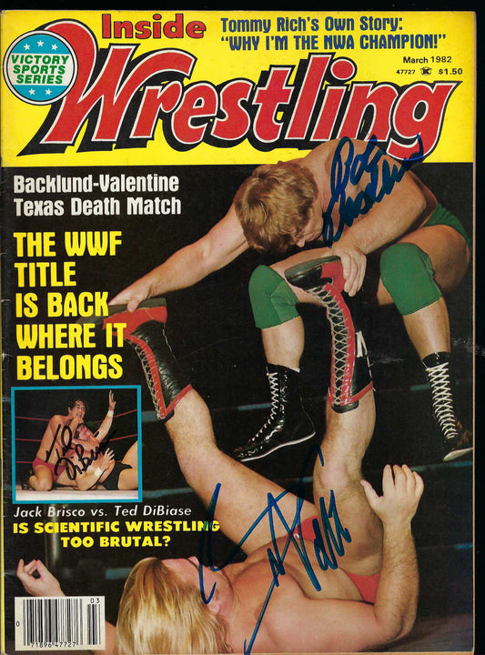 AM733   Bob Backlund Greg Valentine Ted DiBiase VERY RARE   Autographed Vintage Wrestling Magazine w/COA