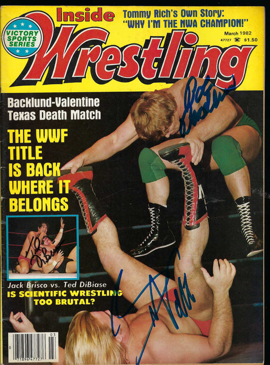 AM733 Bob Backlund Greg Valentine Ted DiBiase VERY RARE Autographed Vintage Wrestling Magazine w/COA