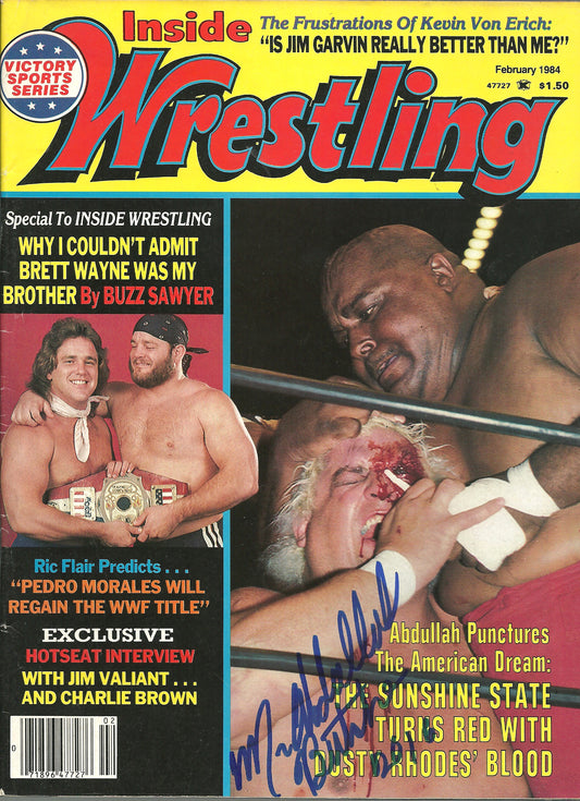 AM738  Abdullah the Butcher    VERY RARE   Autographed Vintage Wrestling Magazine w/COA