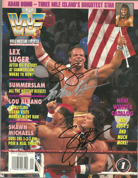 AM739  Lex Luger  Tatanka  Scott Steiner    VERY RARE   Autographed Vintage Wrestling Magazine w/COA