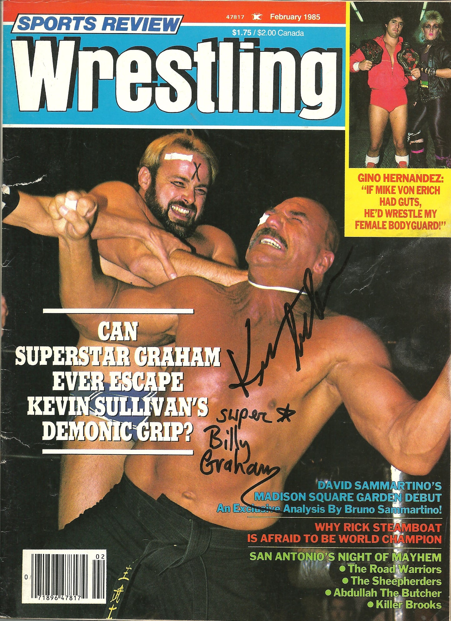 AM748 Superstar Billy Graham  Kevin Sullivan  VERY RARE   Autographed Vintage Wrestling Magazine w/COA