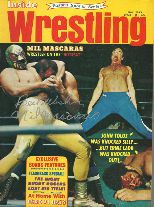 AM750  Mil Mascaras  VERY RARE   Autographed Vintage Wrestling Magazine w/COA