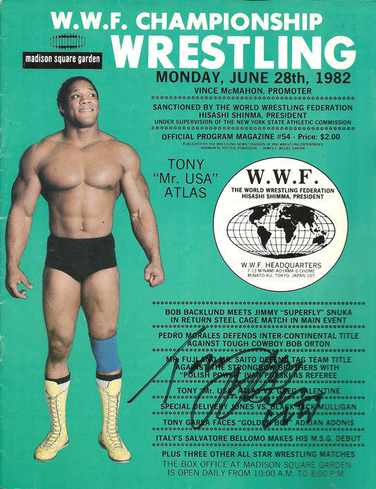 AM756  Mr. USA Tony Atlas  Autographed Vintage Wrestling Magazine w/COA