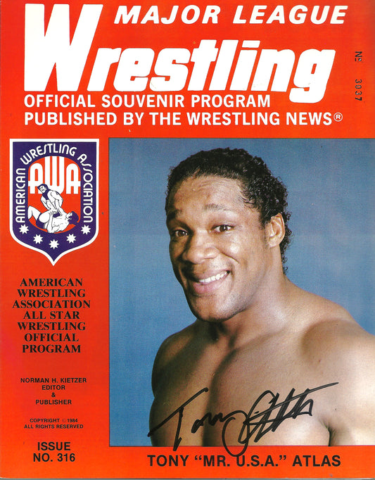 AM761 Mr. USA Tony Atlas  Autographed Vintage Wrestling Magazine w/COA