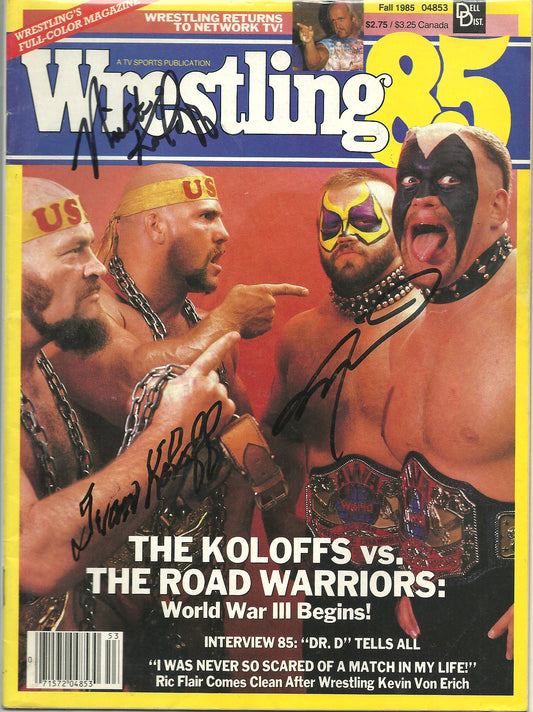 AM771  Ivan Koloff ( Deceased ) Nikita Koloff  Road Warrior Animal   VERY RARE Autographed Vintage Wrestling Magazine w/COA