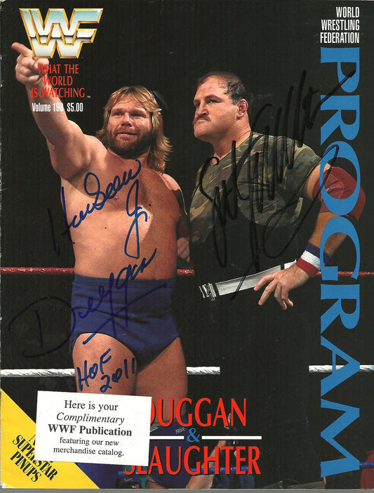 AM772  Hacksaw Jim Duggan Sgt. Slaughter   VERY RARE Autographed Vintage Wrestling Magazine w/COA