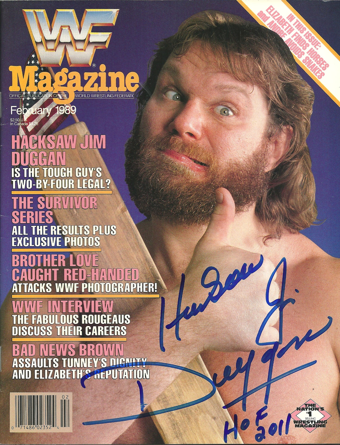 AM778  Hacksaw Jim Duggan   VERY RARE Autographed Vintage Wrestling Magazine w/COA
