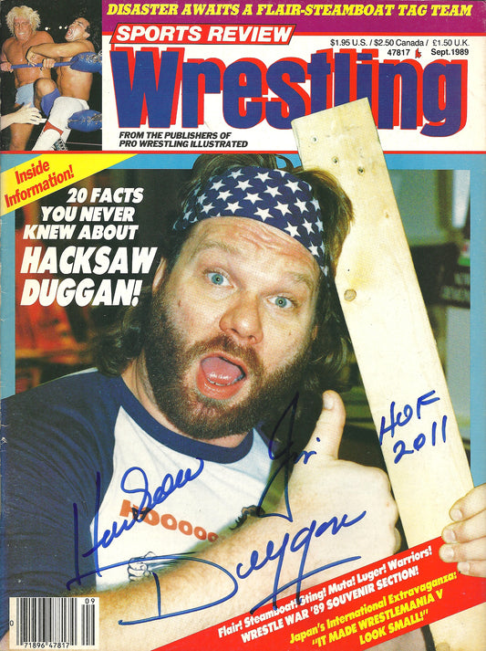 AM779  Hacksaw Jim Duggan   VERY RARE Autographed Vintage Wrestling Magazine w/COA