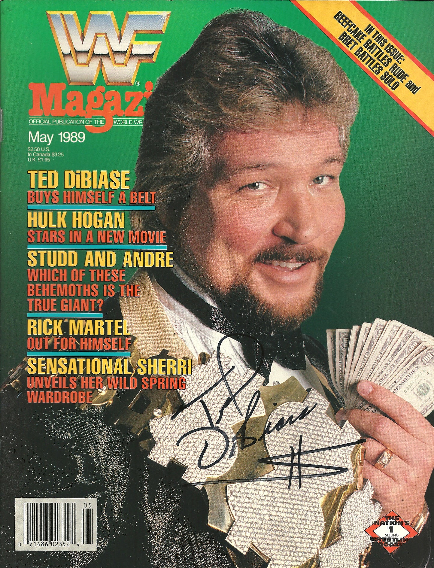 AM782  Million Dollar Man Ted Dibiase   VERY RARE Autographed Vintage Wrestling Magazine w/COA