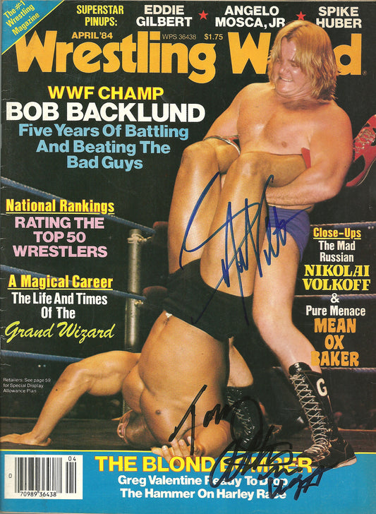 AM789  Mr. USA Tony Atlas  vs  Greg the Hammer Valentine   VERY RARE Autographed Vintage Wrestling Magazine w/COA