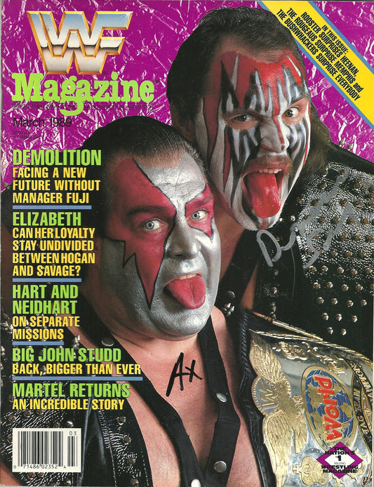 AM805  Demolition Ax and Smash    VERY RARE Autographed Vintage   Wrestling Magazine w/COA