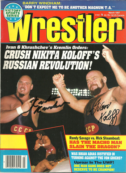AM813  Ivan Koloff ( Deceased )  Khrusher Khrushchev    VERY RARE Autographed Vintage   Wrestling Magazine w/COA