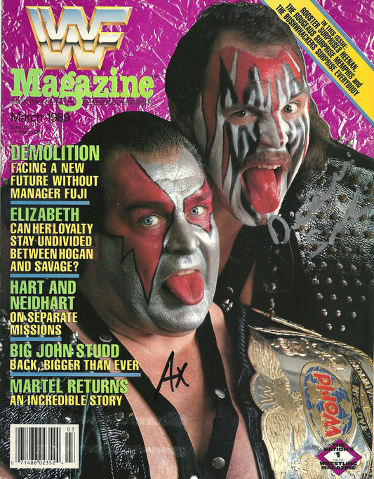 AM814  Demolition Ax Smash   VERY RARE Autographed Vintage   Wrestling Magazine w/COA