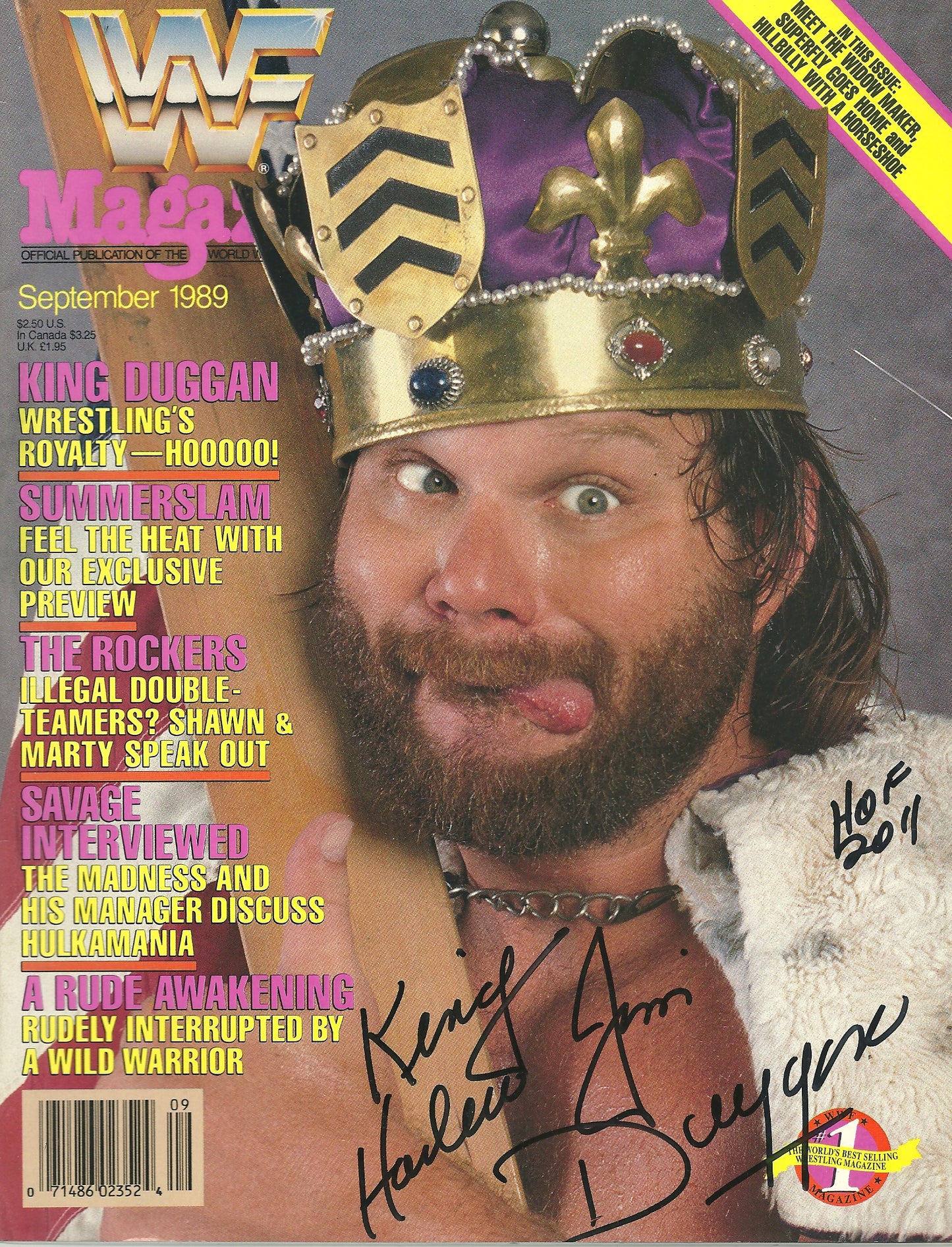 AM821 Hacksaw  Jim Duggan   VERY RARE Autographed Vintage Wrestling Magazine w/COA