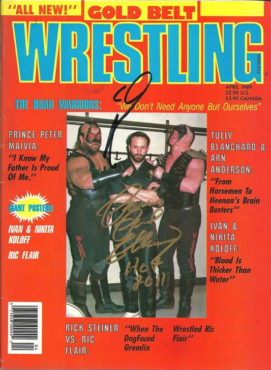 AM826  Road Warrior Animal (Deceased ) Precious Paul Ellering   VERY RARE Autographed Vintage Wrestling Magazine w/COA
