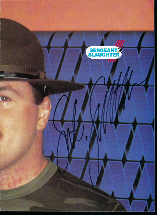 AM832  Sgt. Slaughter  VERY RARE Autographed Vintage Wrestling Magazine 4 PAGE POSTER w/COA