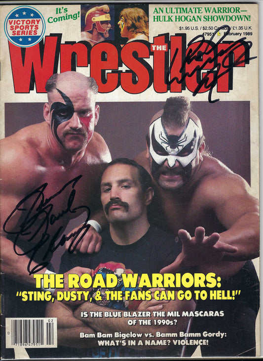 AM833  Road Warrior Animal ( Deceased ) Precious Paul Ellering   VERY RARE Autographed Vintage Wrestling Magazine  w/COA