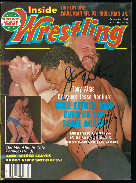 AM849  Tony Atlas  Jesse Ventura  VERY RARE Autographed Vintage Wrestling Magazine w/COA