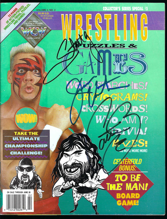 AM850  Sting  Cactus Jack   Jesse Ventura  VERY RARE Autographed Vintage Wrestling Magazine w/COA