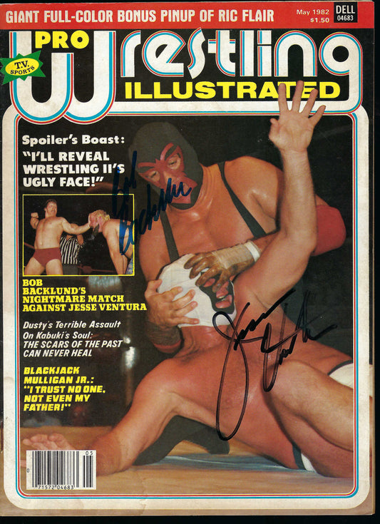 AM852 Bob Backlund Jesse Ventura Ric Flair VERY RARE Autographed Vintage Wrestling Magazine w/COA
