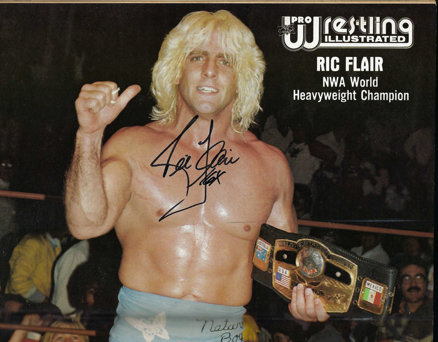 AM852  Bob Backlund Jesse Ventura  Ric Flair VERY RARE Autographed Vintage Wrestling Magazine w/COA